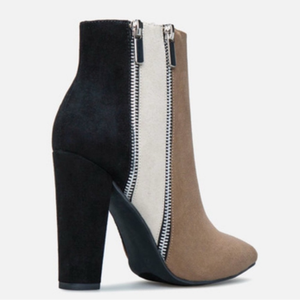 JustFab Tri-Color Booties - black cream beige - Picture 3 of 9